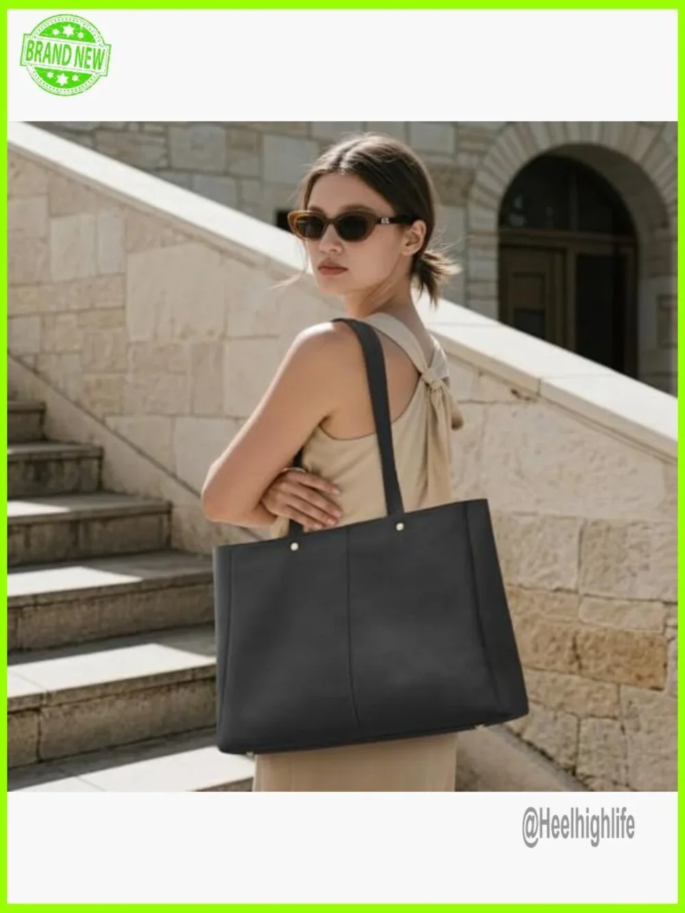 Large Leather Tote Satchel with Luggage Sleeve, Multi-Compartment Work Bag